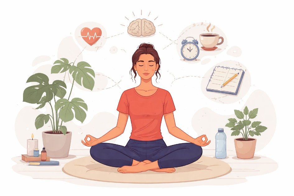 Woman practicing mindfulness to relieve anxiety and regain focus