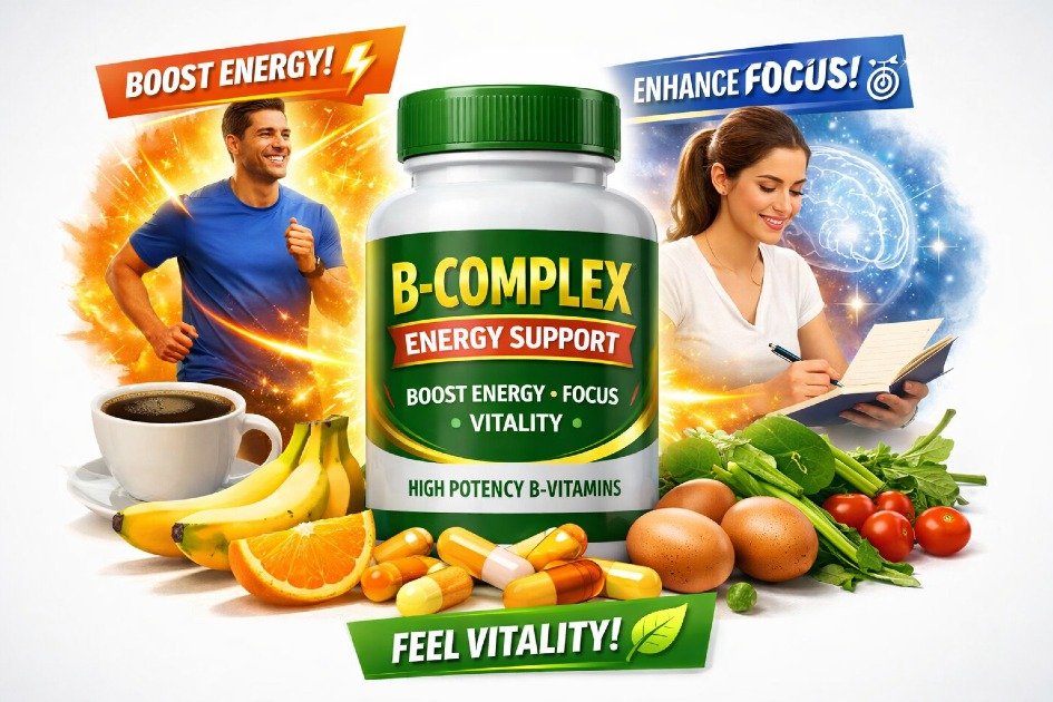 B-Complex vitamin supplements boosting energy, focus, and vitality naturally