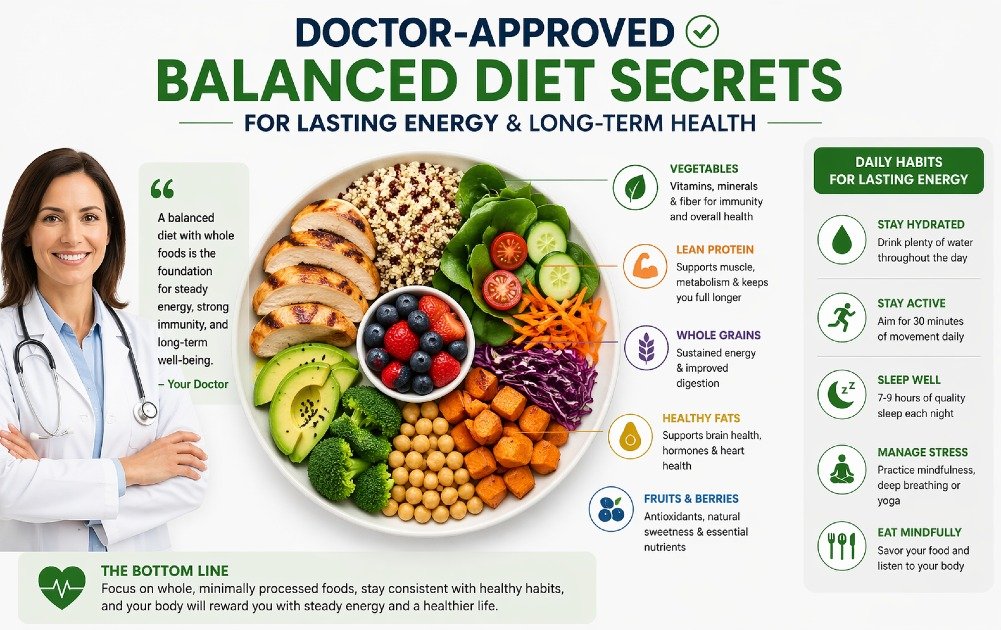 Doctor-approved balanced diet with whole foods for steady energy and long-term health