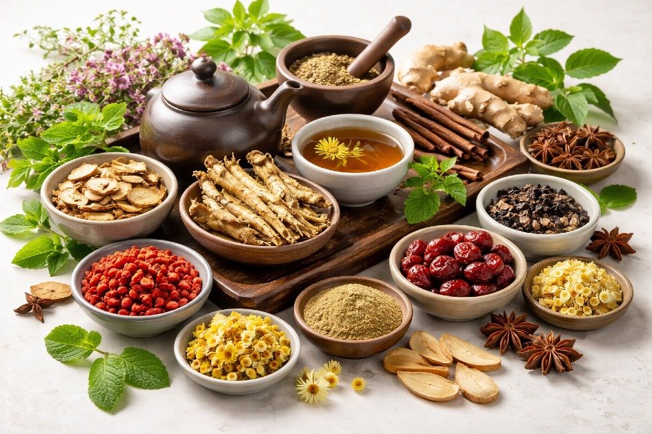 Natural Chinese herbal remedies boosting wellness and vitality