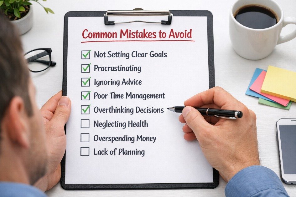 Person reviewing a checklist to avoid common mistakes in work or life decisions