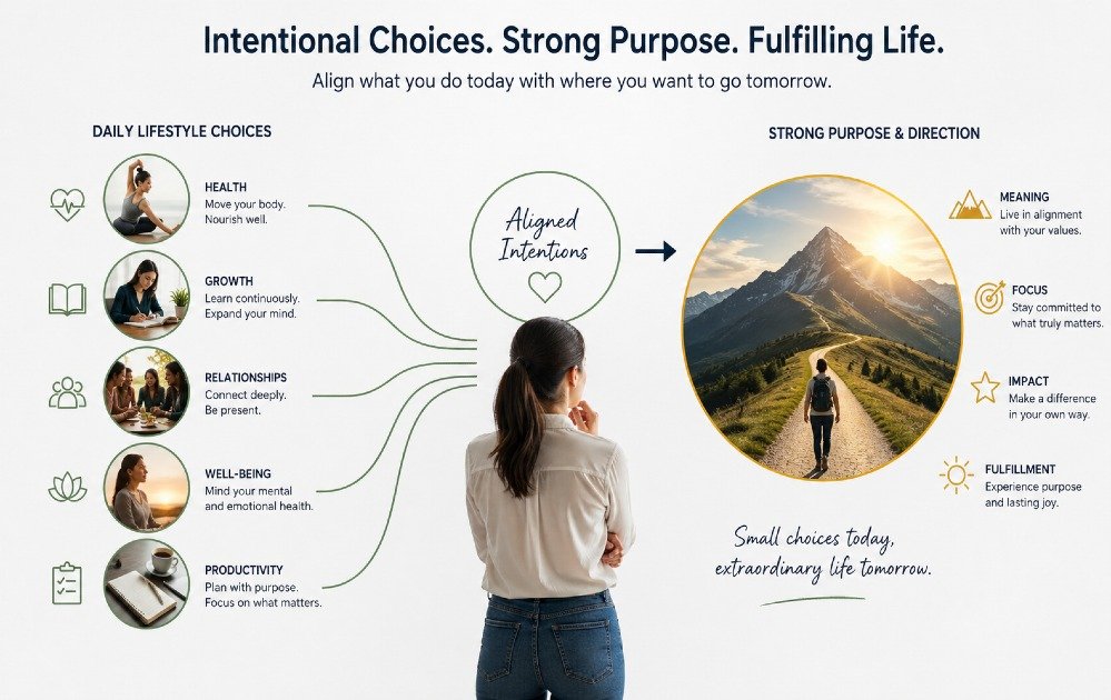 Person aligning daily lifestyle choices with a clear sense of purpose and direction
