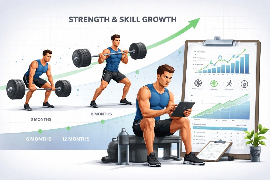 Athlete tracking measurable strength and skill growth over time with consistent training