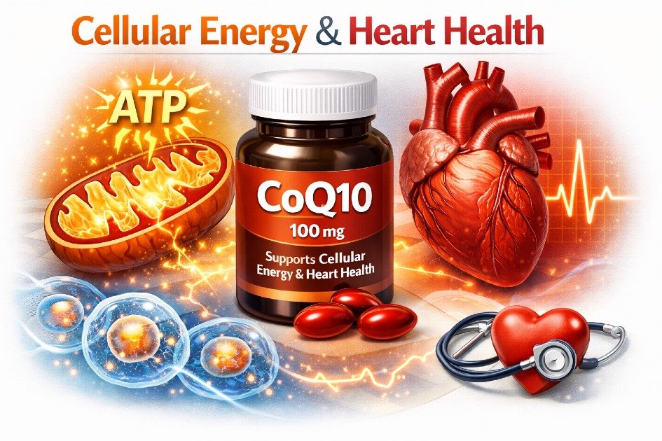 CoQ10 supplement supporting cellular energy production and heart health