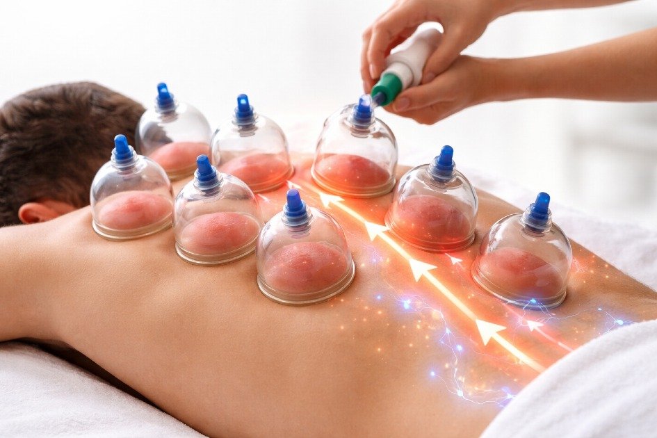 Cupping therapy on back to boost circulation and speed recovery