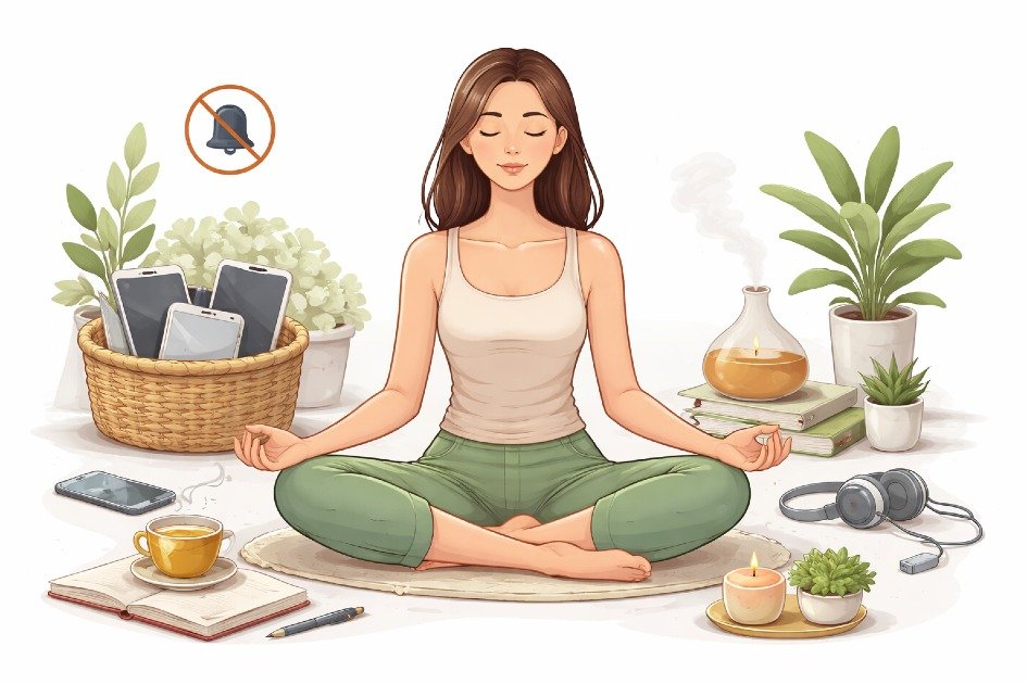 Person unplugging from digital devices, embracing calm and focus during a digital detox.