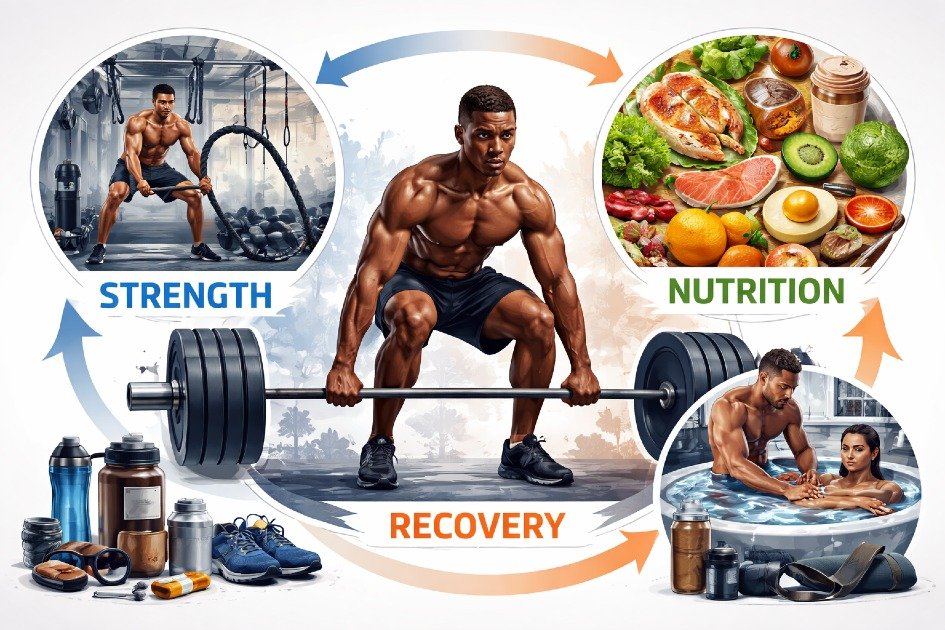 Athlete training with focused strength, nutrition, and recovery for peak performance