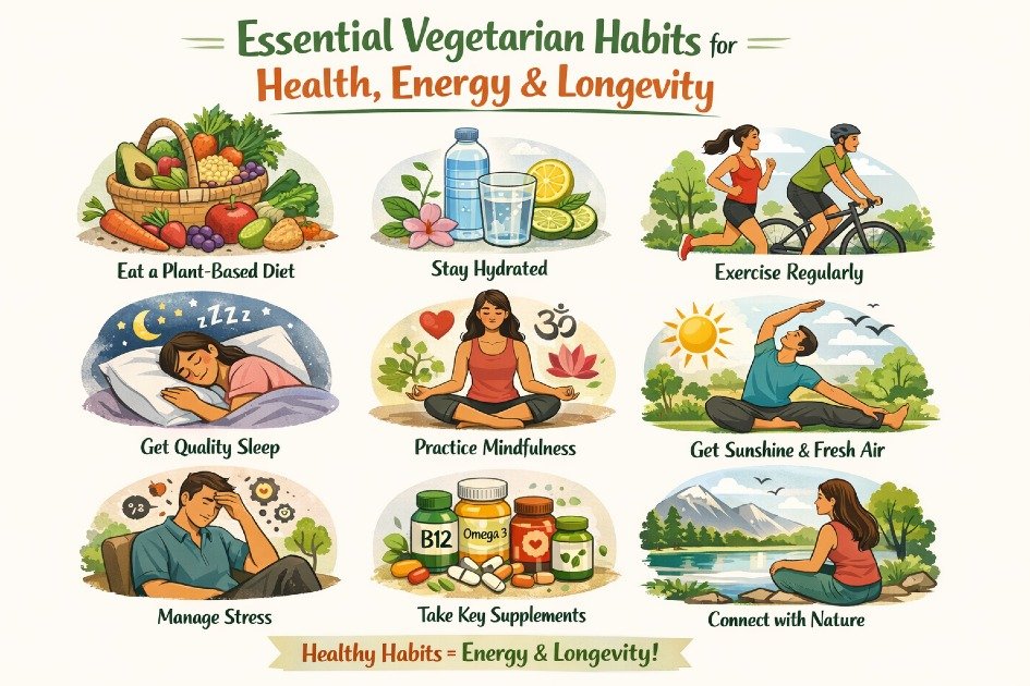 Healthy vegetarian lifestyle habits for energy, longevity, and vibrant health.