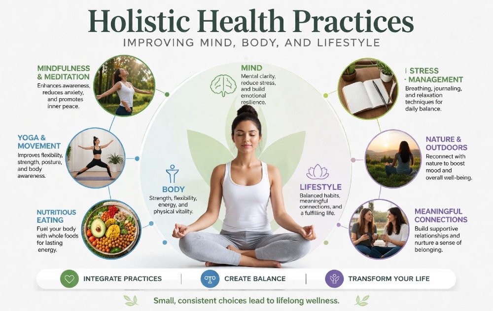 Holistic health practices improving mind, body, and lifestyle.