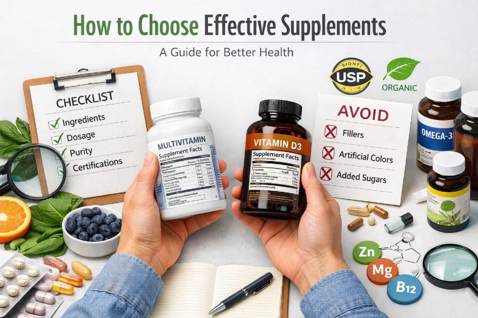 Person comparing supplement labels to choose high-quality, effective vitamins and minerals for better health