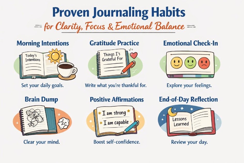 Daily journaling habits to improve focus, clarity, and emotional balance.