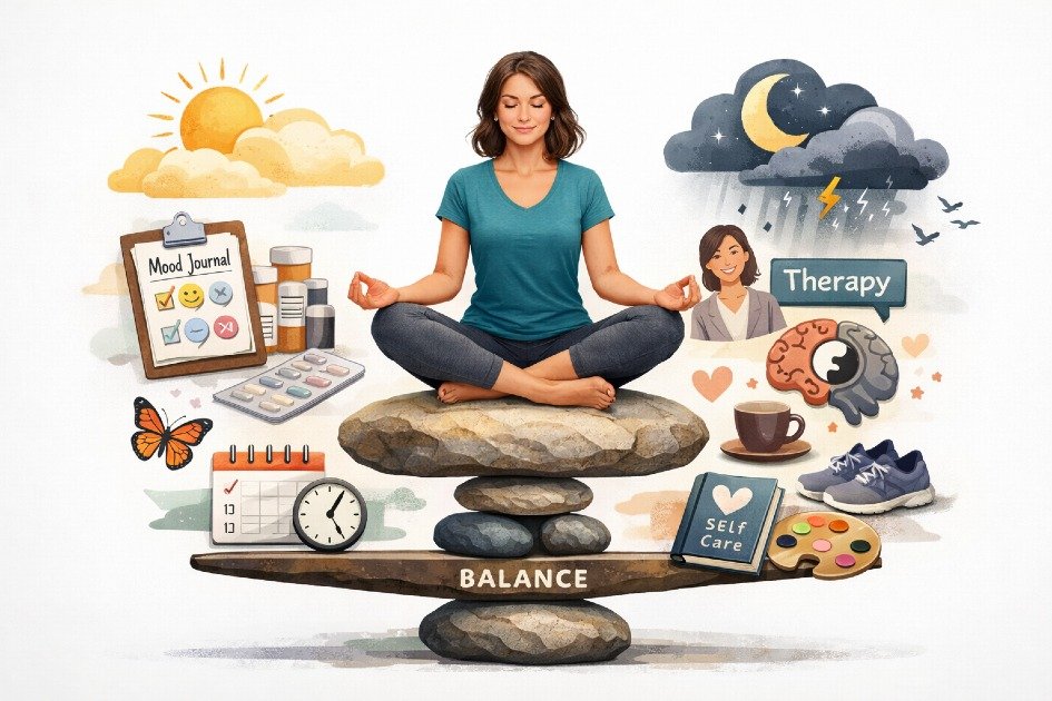 Empowered person finding balance and stability while managing bipolar disorder.