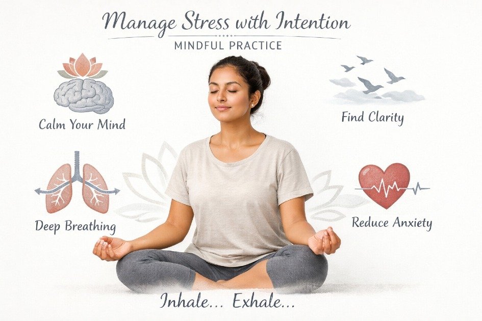 Person practicing mindful breathing to reduce stress and boost mental clarity