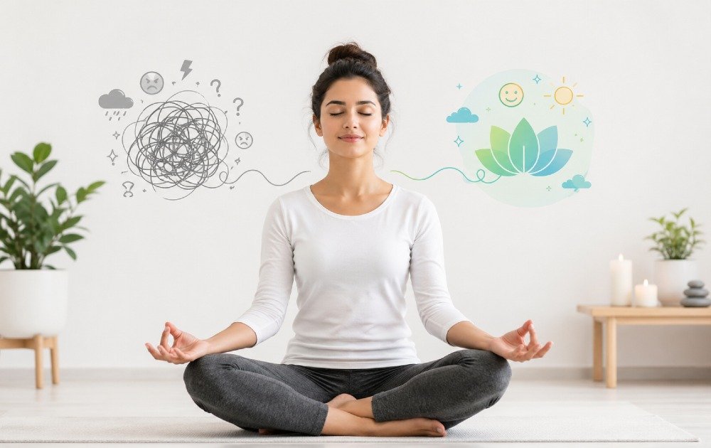 Person meditating calmly, symbolizing improved emotional control and mental balance.