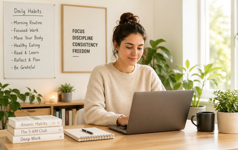 A focused person sitting calmly with a clear mind, representing natural motivation and inner drive without external pressure.