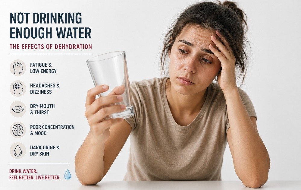 Person showing signs of dehydration due to not drinking enough water