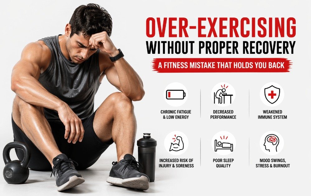 Athlete showing signs of fatigue after intense workout, highlighting over-exercising without proper recovery