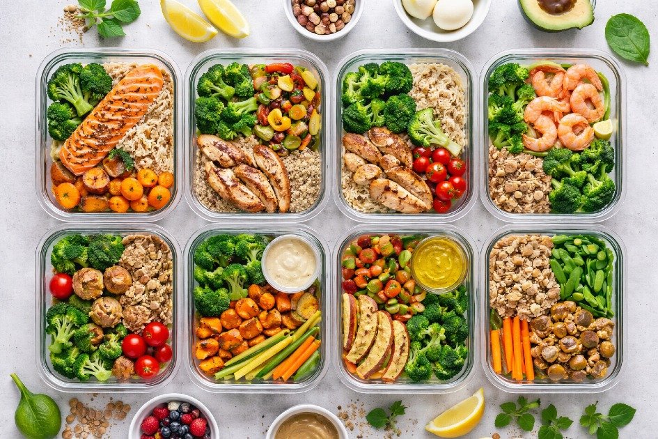 Healthy meal prep with balanced portions organized in containers for the week