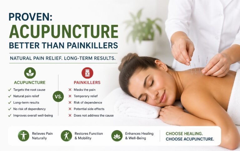 Acupuncture session demonstrating natural pain relief as an alternative to painkillers for long-term relief