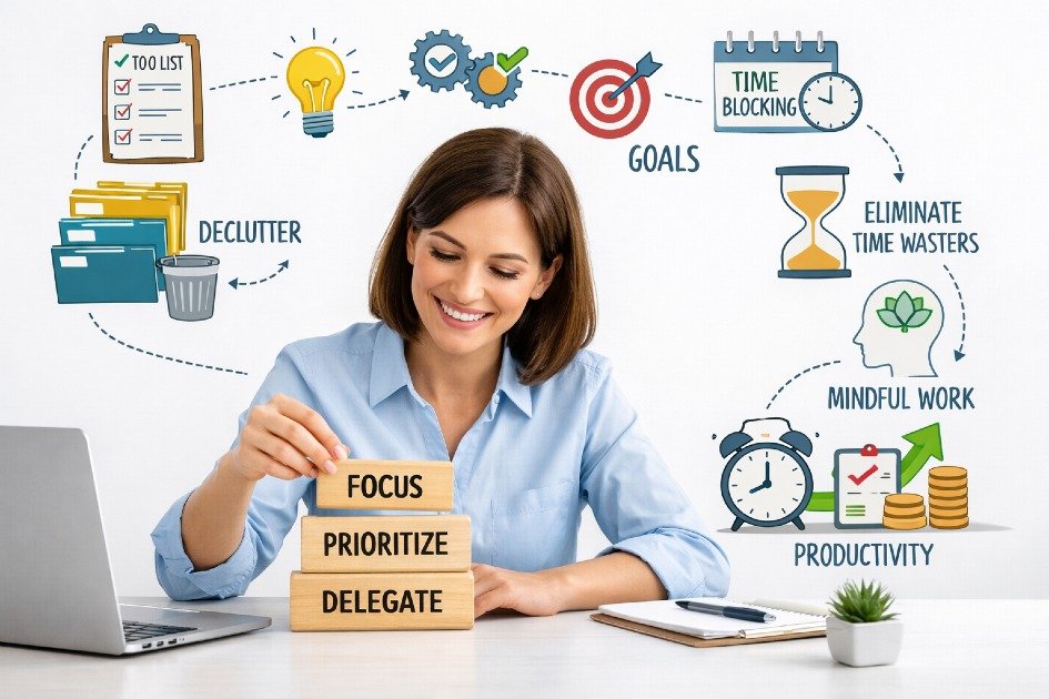 Professional simplifying tasks to reduce workload, improve focus, and increase daily productivity