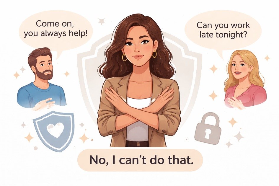 Confident person setting personal boundaries without guilt, demonstrating self-respect and emotional strength