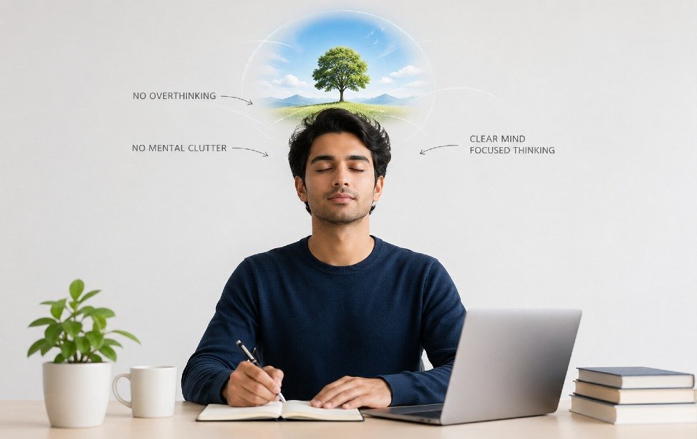 Focused mind achieving clear thinking without mental overload or overthinking distractions