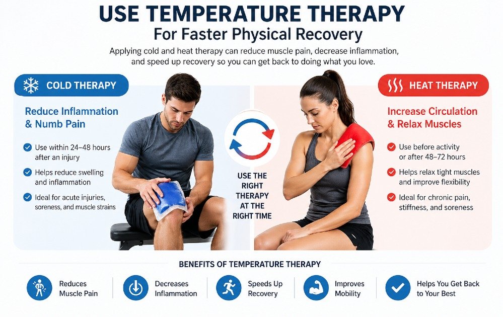 Athlete using contrast temperature therapy with ice bath and heat to speed up muscle recovery and reduce inflammation