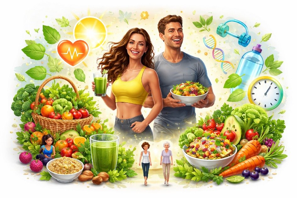 Healthy vegetarian lifestyle boosting energy, vitality, and longevity.