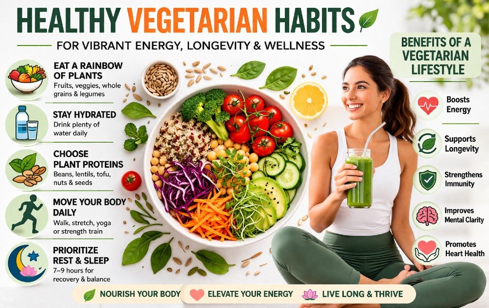 Healthy vegetarian habits for vibrant energy, longevity, and wellness