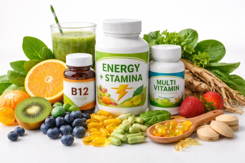 Natural vitamins and supplements boosting energy and stamina for active lifestyles