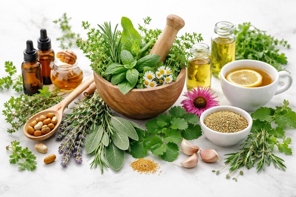 Fresh medicinal herbs symbolizing natural healing, prevention, and modern wellness practices