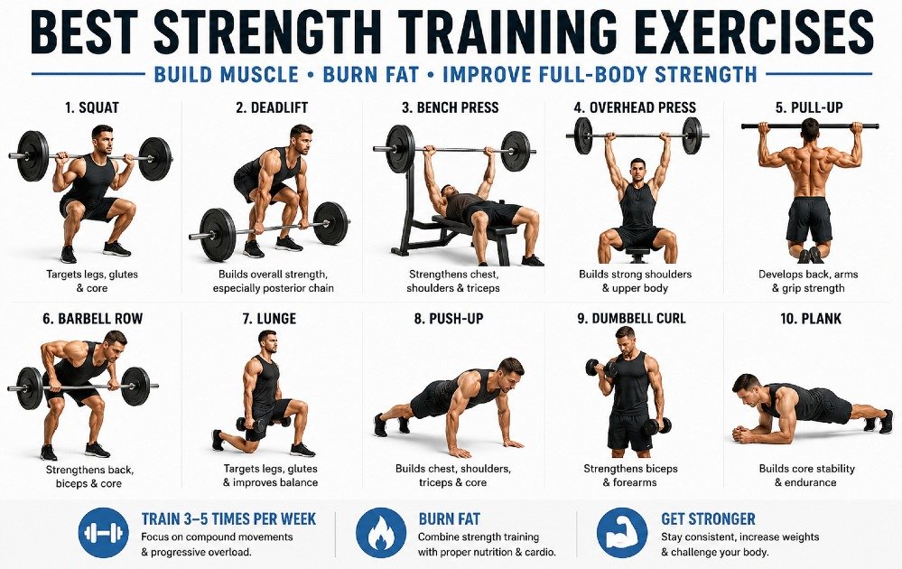 Person performing strength training exercises with weights to build muscle, burn fat, and improve full-body strength.