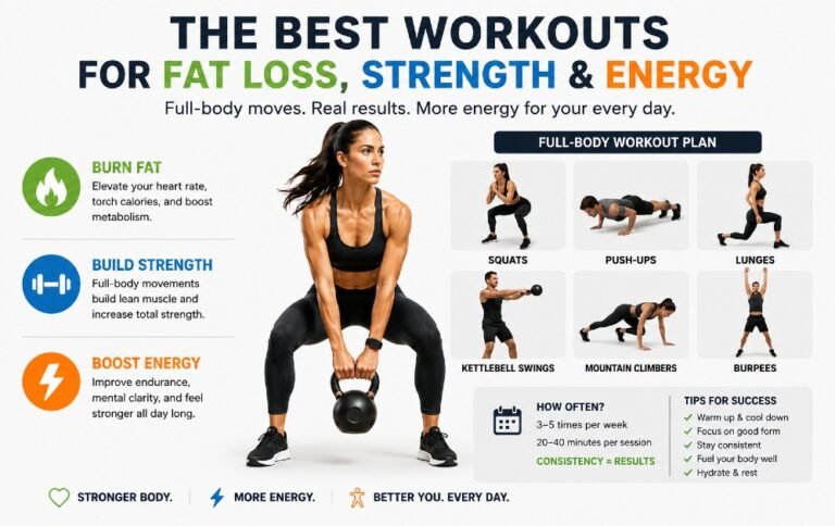 Person doing full-body strength and cardio workout to burn fat, build strength, and boost daily energy.