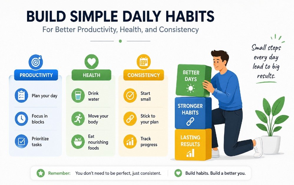 Person building simple daily habits for better productivity, health, and consistency