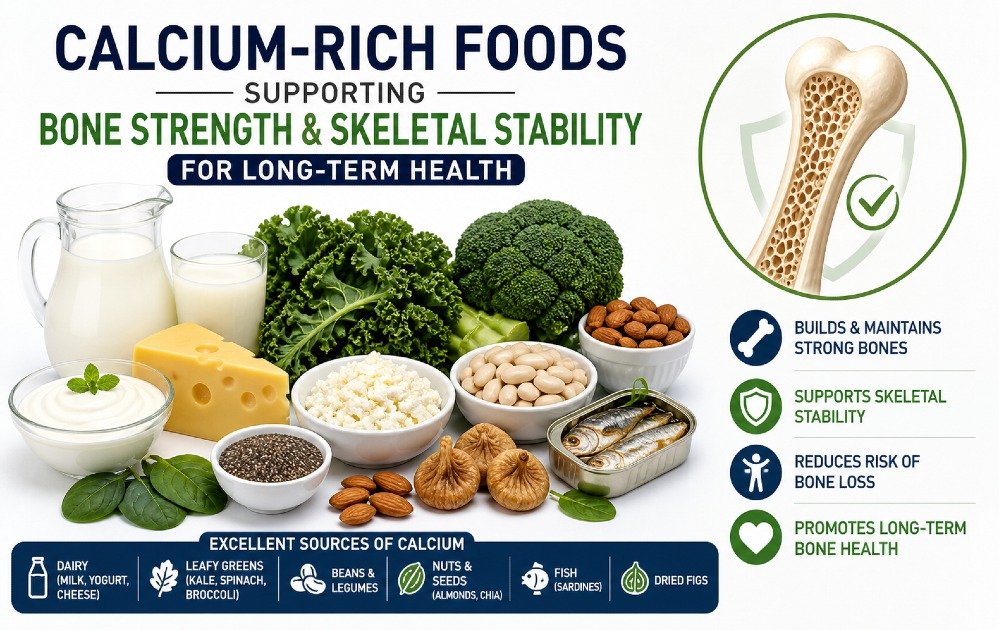 Calcium-rich foods supporting bone strength and skeletal stability for long-term health