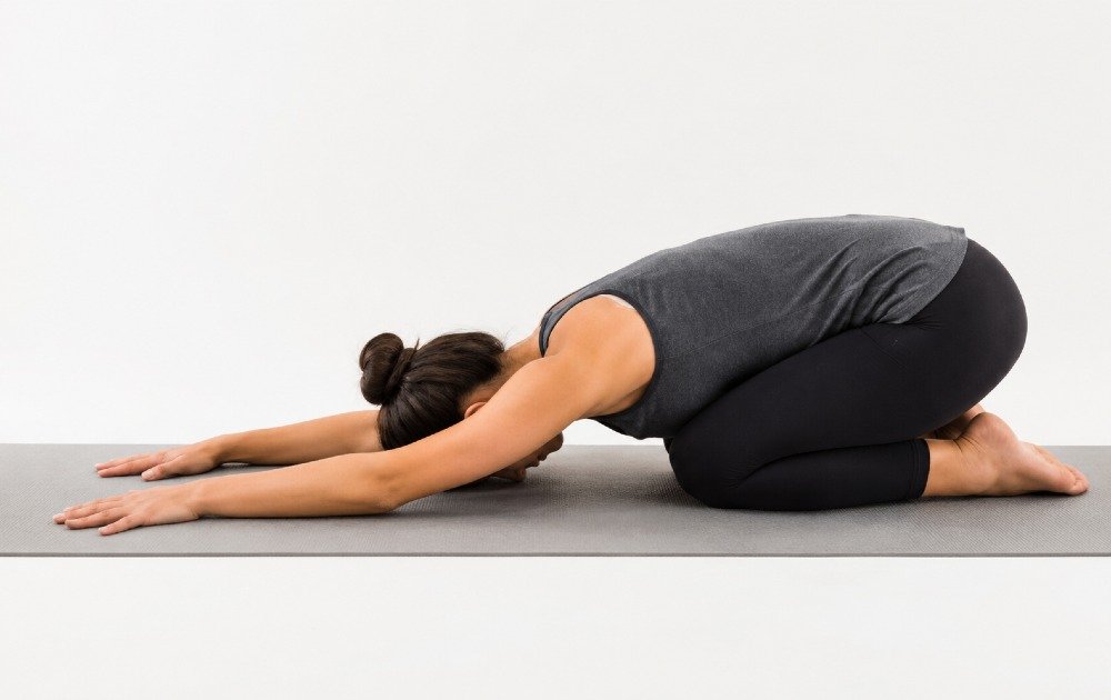 Child’s Pose yoga stretch for deep relaxation and lower back relief