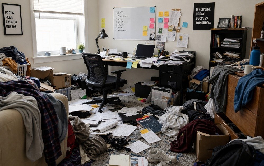 Cluttered Environment Showing Impact of Disorganization on Productivity