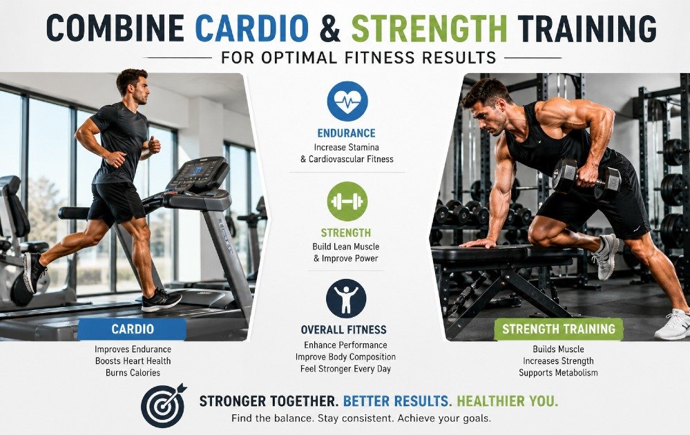 Athlete performing cardio and strength training in a gym to improve endurance, strength, and overall fitness.