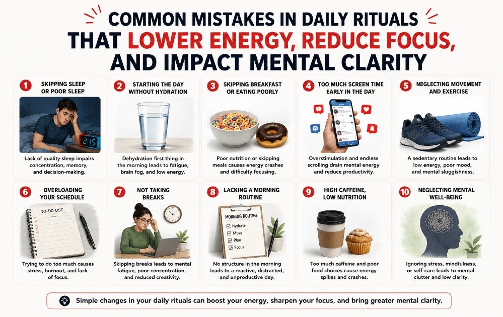 Mistakes in daily rituals that lower energy, reduce focus, and impact mental clarity