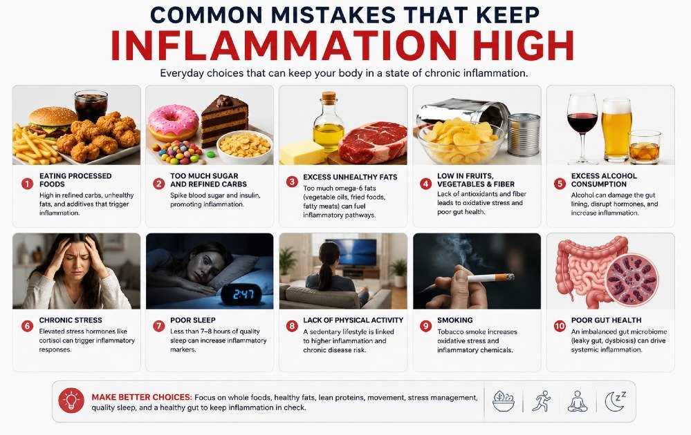 Common lifestyle and dietary mistakes that contribute to chronic inflammation in the body