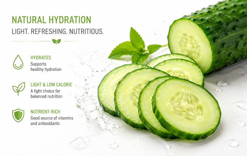 Fresh cucumber slices highlighting natural hydration and light, nutrient-rich nutrition