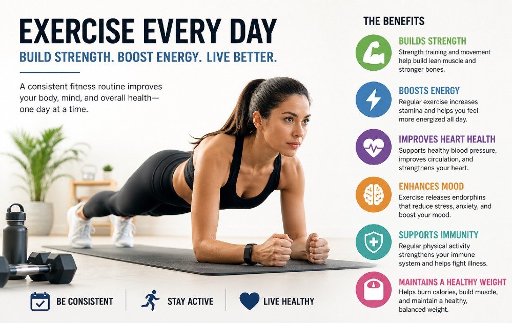 Person engaging in daily exercise to improve strength, energy, and overall health through a consistent fitness routine.