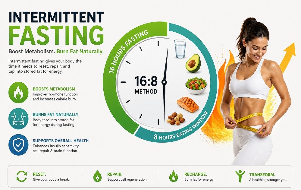 Intermittent fasting supporting metabolism boost and natural fat burning process