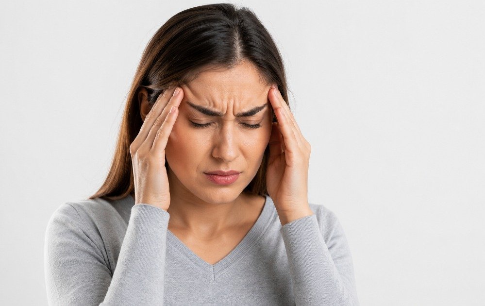 Person holding their head in discomfort, representing frequent or persistent headaches and ongoing head pain.