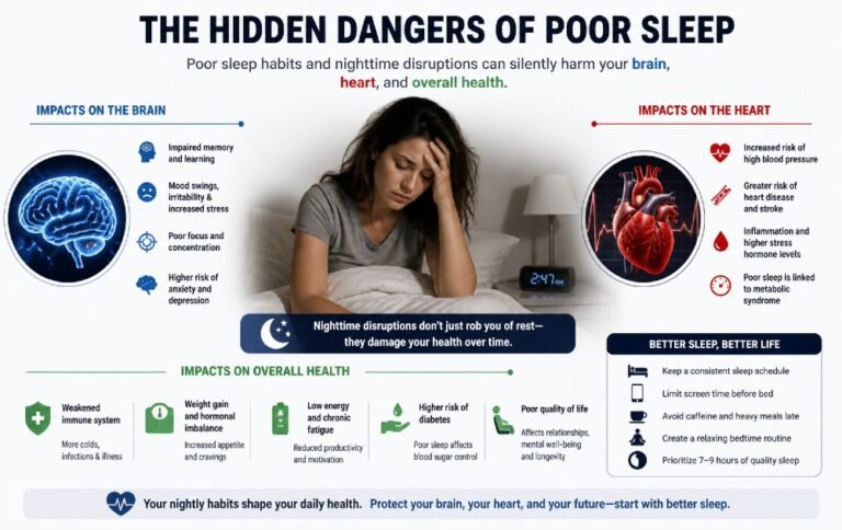 Poor sleep habits and nighttime disruptions affecting brain, heart, and overall health