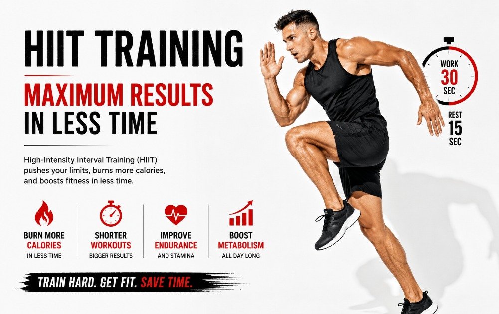 Athlete performing high-intensity interval training (HIIT) workout for maximum fitness results in less time