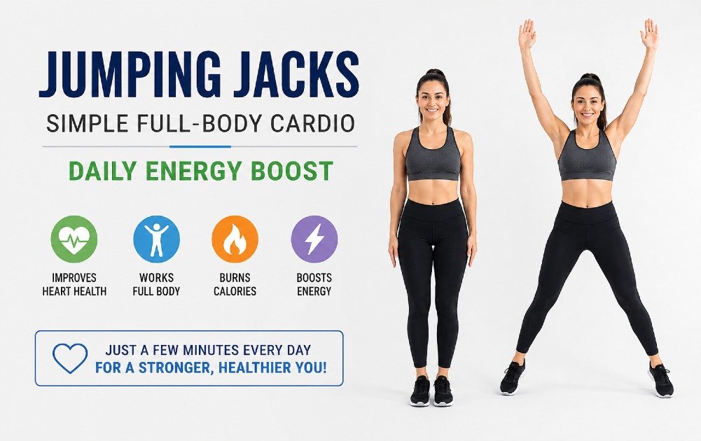 Person performing jumping jacks for simple full-body cardio exercise and daily energy boost