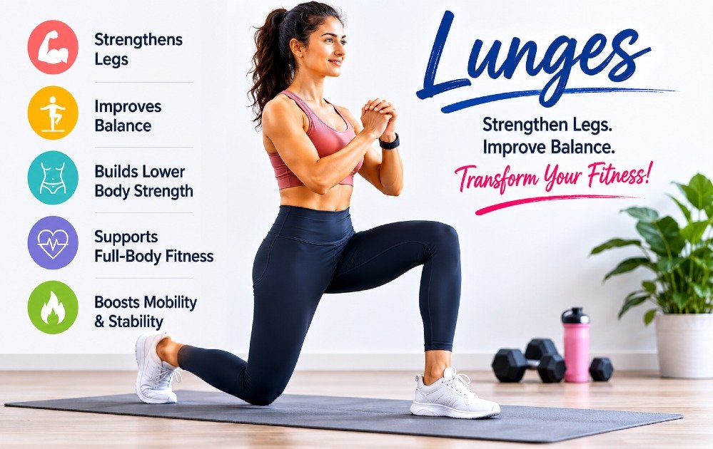 Person performing lunges to strengthen legs, improve balance, and support full-body fitness