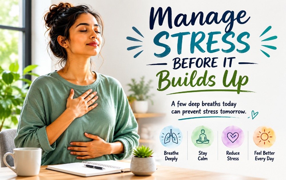 Person practicing calm breathing to manage stress before it builds up