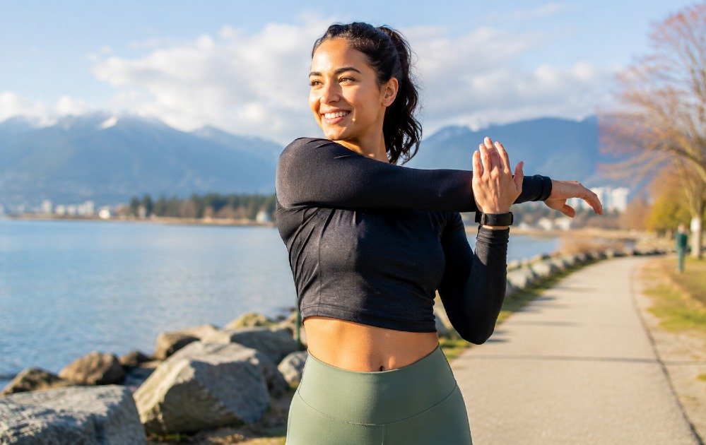 Person exercising outdoors to support daily movement, energy, strength, and long-term healthy living.